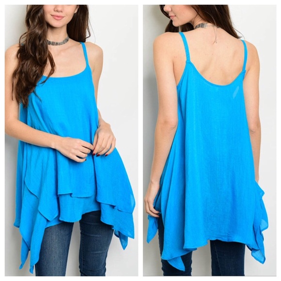 Blue Sleeveless Handkerchief Hem Tank - Picture 8 of 8